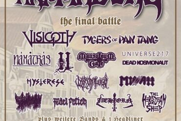 Festivalposter für Hell Over Hammaburg 2027 mit Bands und Datum.