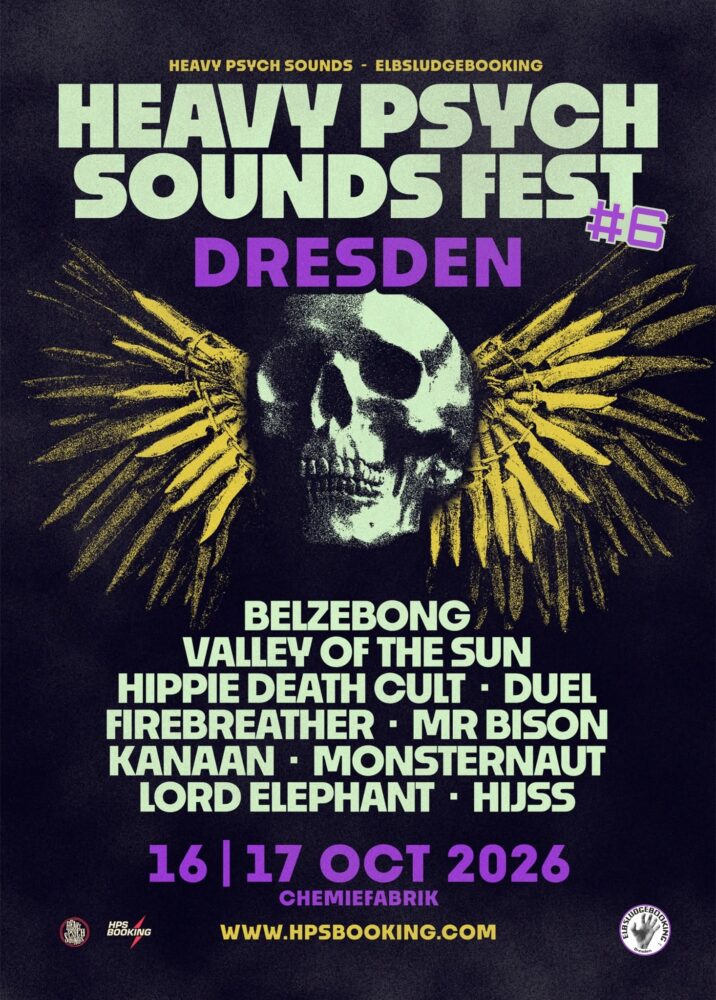 Heavy Psych Sounds Fest Dresden 2026 mit Skull und Flügel-Design.