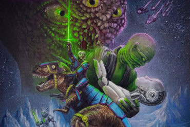 Futuristisches Sci-Fi-Bild mit Kampf gegen Monster und Aliens.