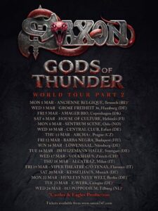 Saxon God of Thunder Tour 2027 Promo mit Bandlogo.