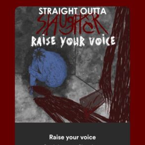 Metal Album Cover mit blauer Figur und rotem Text.