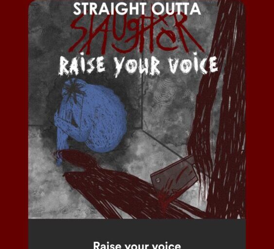 Metal Album Cover mit blauer Figur und rotem Text.